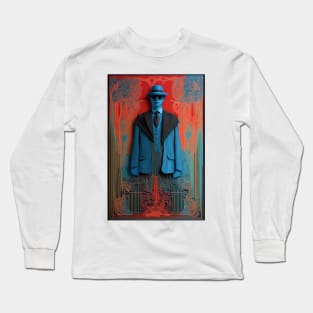 Stylish Blue Man: Suited Up with Striped Elegance Long Sleeve T-Shirt